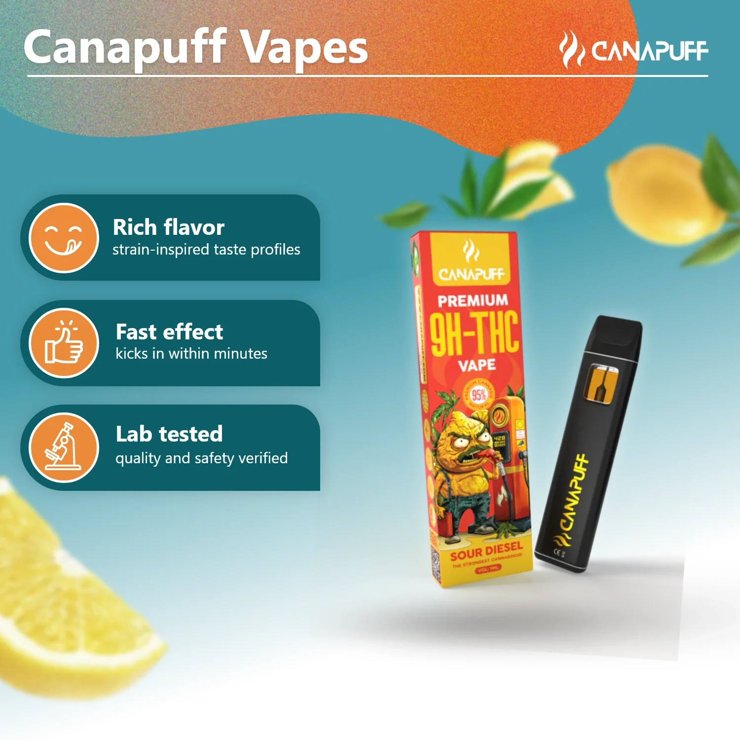 Sour Diesel 95% 9H-THC - Canapuff - Vape - 1ml - Image 2