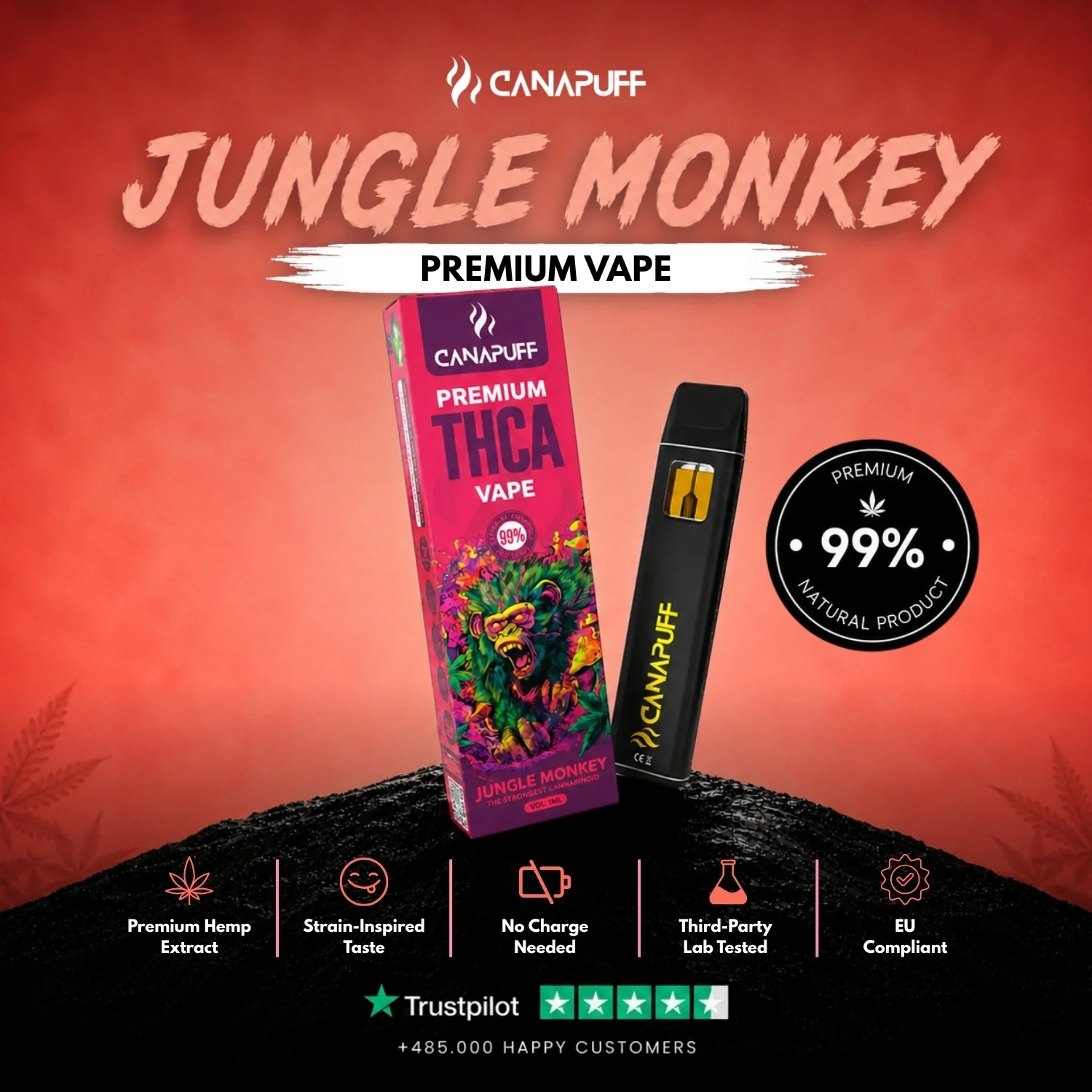 THCA Vape Jungle Monkey 99% 1ml - Image 2